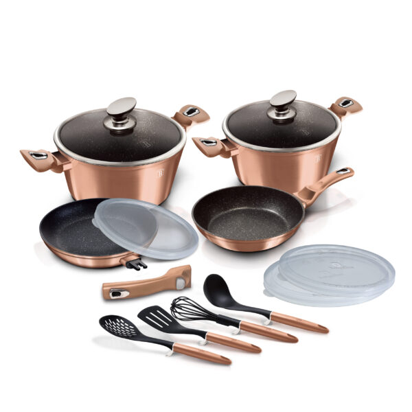 13 dalių indų rinkinys su nuimama rankena, "Metallic Line Rose Gold Edition-Berlinger Haus-BH-7058-5