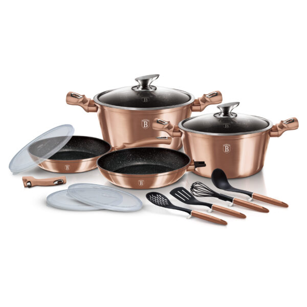 13 dalių indų rinkinys su nuimama rankena, "Metallic Line Rose Gold Edition-Berlinger Haus-BH-7058-1