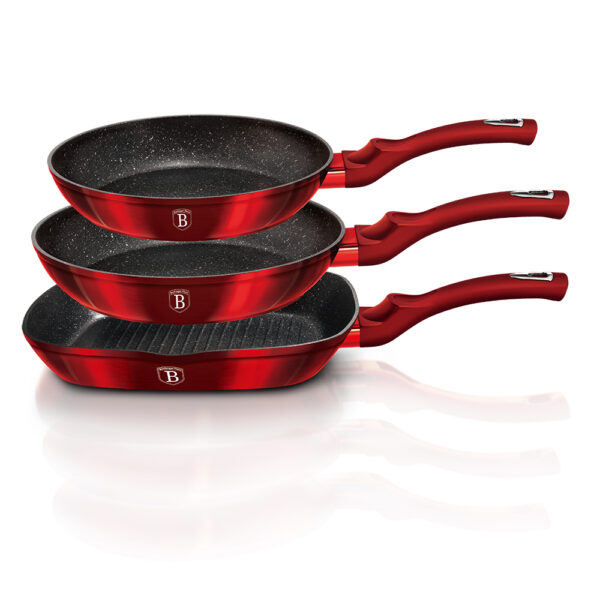 3 dalių keptuvių rinkinys, "Metallic Line Burgundy Edition-Berlinger Haus-BH-1289NF-3