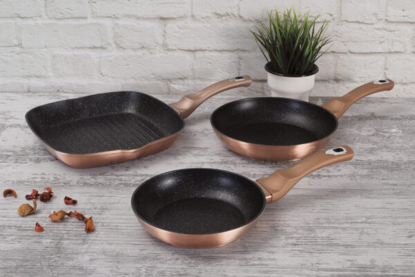 3 dalių keptuvių rinkinys, "Metallic Line Rose Gold Edition-Berlinger Haus-BH-1279NF-11