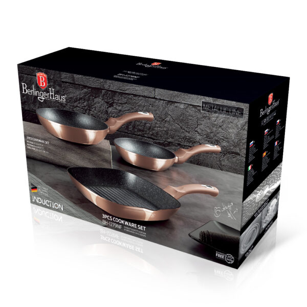 3 dalių keptuvių rinkinys, "Metallic Line Rose Gold Edition-Berlinger Haus-BH-1279NF-6