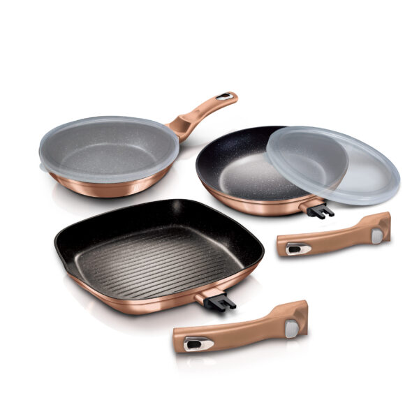 5 dalių keptuvių rinkinys su nuimama rankena, "Metallic Line Rose Gold Edition-Berlinger Haus-BH-7038-2