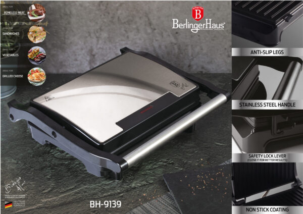 Elektrinis grilis, nerūdijantis plienas-Berlinger Haus-BH-9139-4