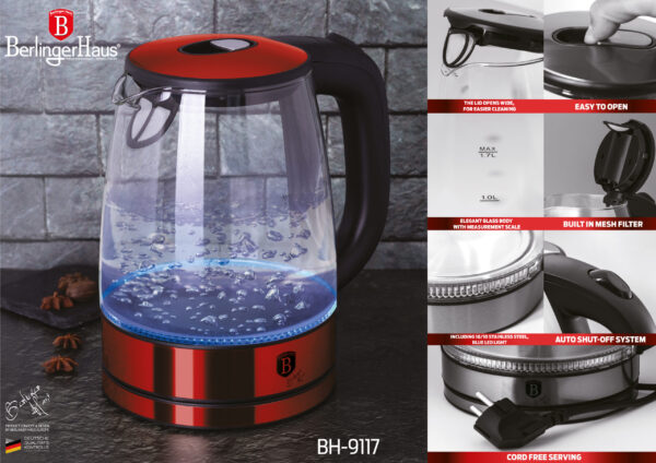 Elektrinis stiklinis virdulys, bordo spalvos-Berlinger Haus-BH-9117-3