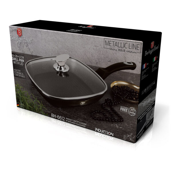 Grilio keptuvė su dangčiu, 28 cm, "Metallic Line Shiny Black Edition-Berlinger Haus-BH-6612-16