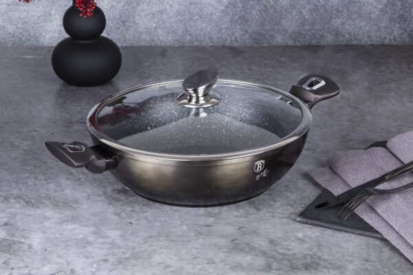 Wok keptuvė su dangčiu, 30 cm, "Metallic Line Shiny Black Edition-Berlinger Haus-BH-7115-14