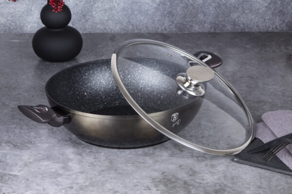 Wok keptuvė su dangčiu, 30 cm, "Metallic Line Shiny Black Edition-Berlinger Haus-BH-7115-16