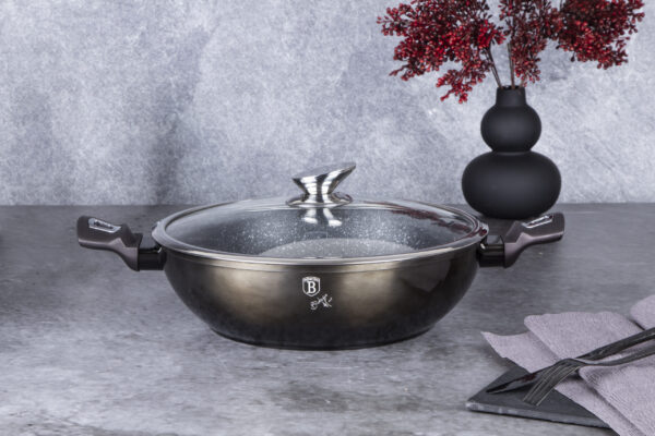 Wok keptuvė su dangčiu, 30 cm, "Metallic Line Shiny Black Edition-Berlinger Haus-BH-7115-18