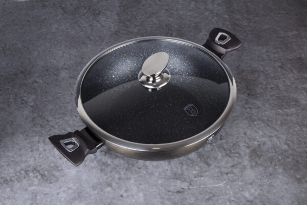 Wok keptuvė su dangčiu, 30 cm, "Metallic Line Shiny Black Edition-Berlinger Haus-BH-7115-24