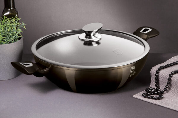Wok keptuvė su dangčiu, 30 cm, "Metallic Line Shiny Black Edition-Berlinger Haus-BH-7115-28