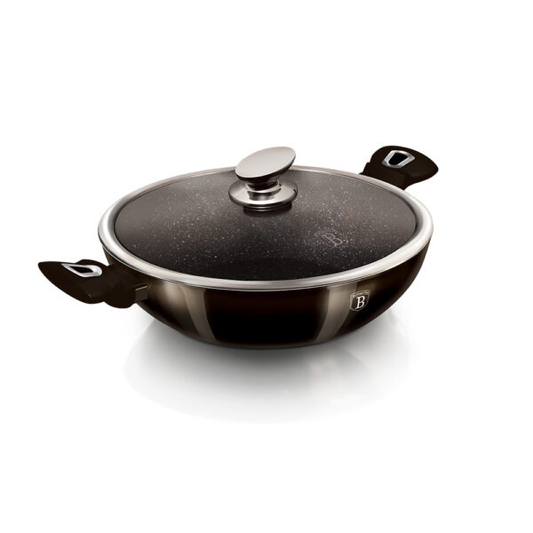 Wok keptuvė su dangčiu, 30 cm, "Metallic Line Shiny Black Edition-Berlinger Haus-BH-7115-1